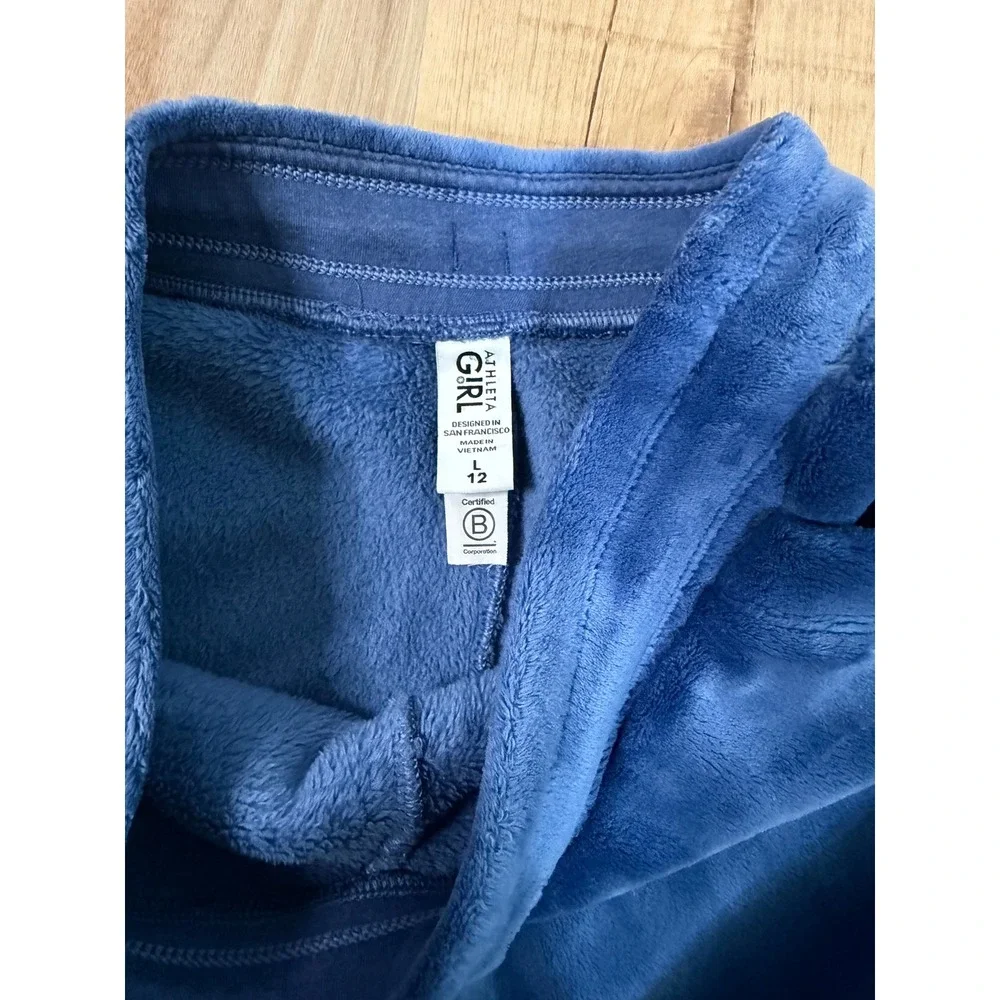 Athleta Girl Blue Plush Fleece Joggers Heavyweight Cozy Sweatpants Size L 12
